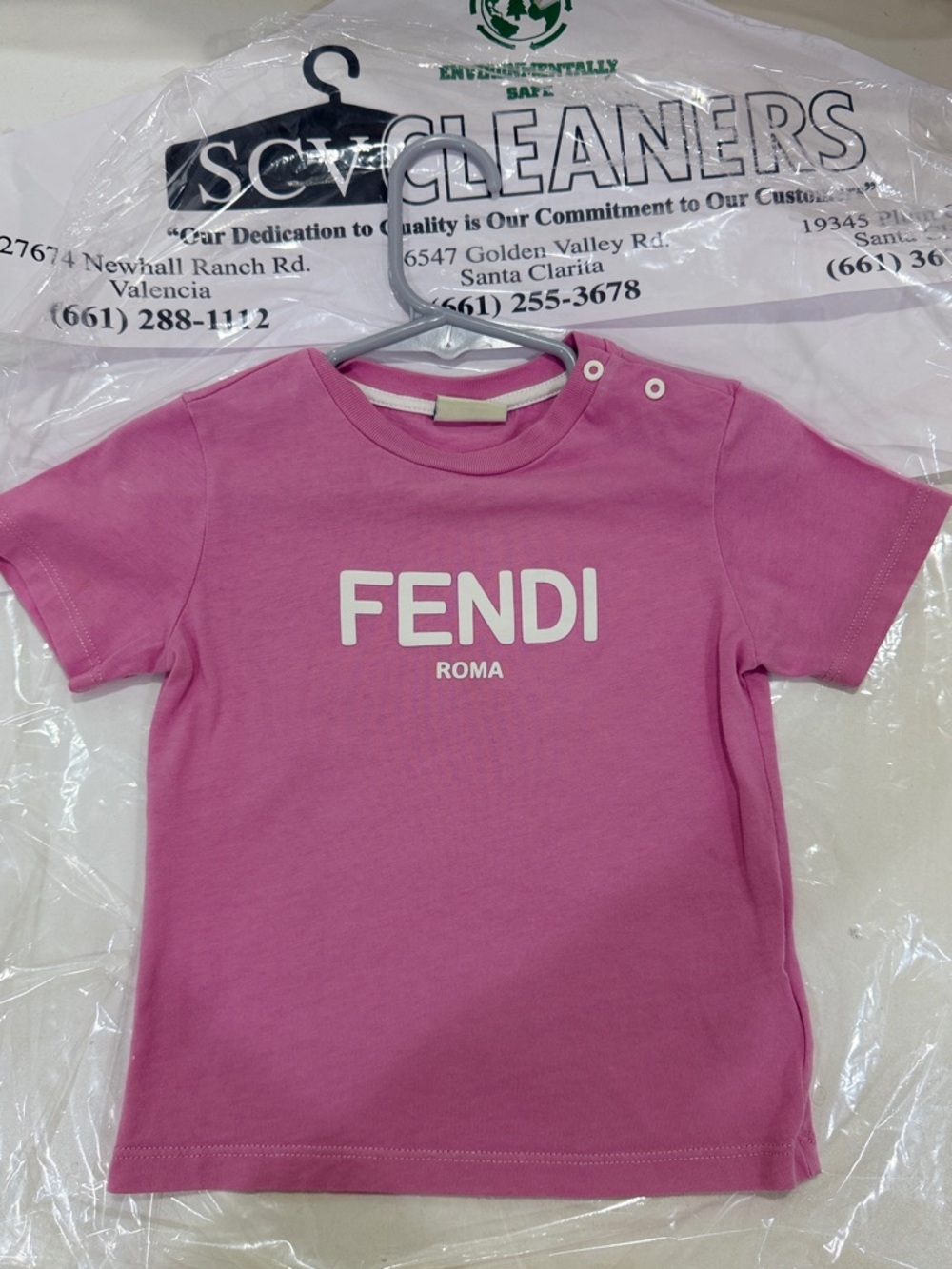Fendi Pink Logo Short Sleeve Kids Tee